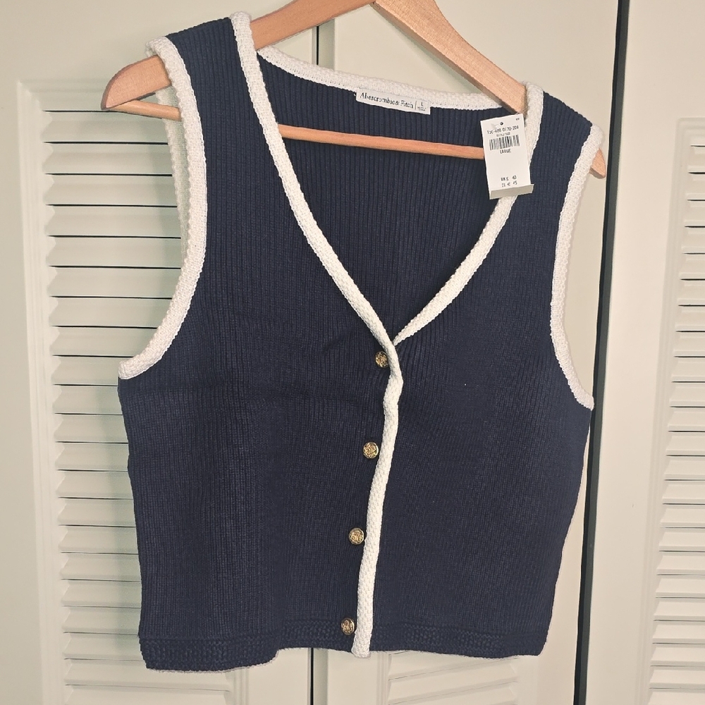 Abercrombie & Fitch Navy Blue Vest with White Trim